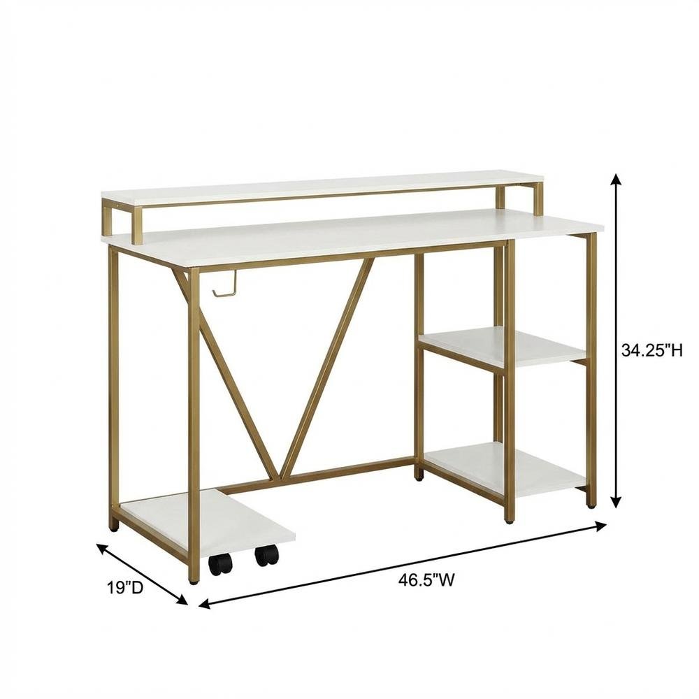 Industrial Gold Writing Desk With Sturdy Construction And Ample Workspace. Picture 7
