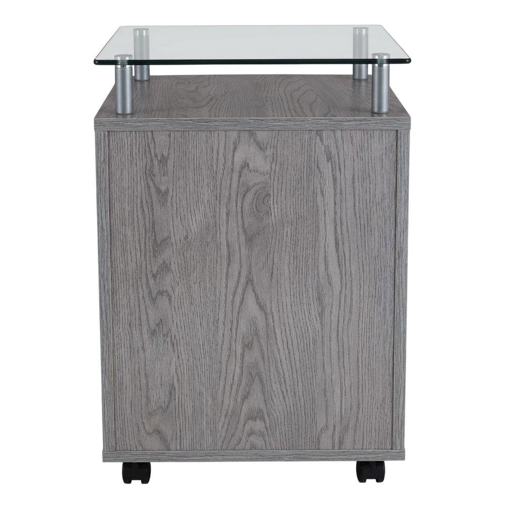 Grey Rolling File Cabinet with Glass Top and Smooth Mobility for Home or Office. Picture 2