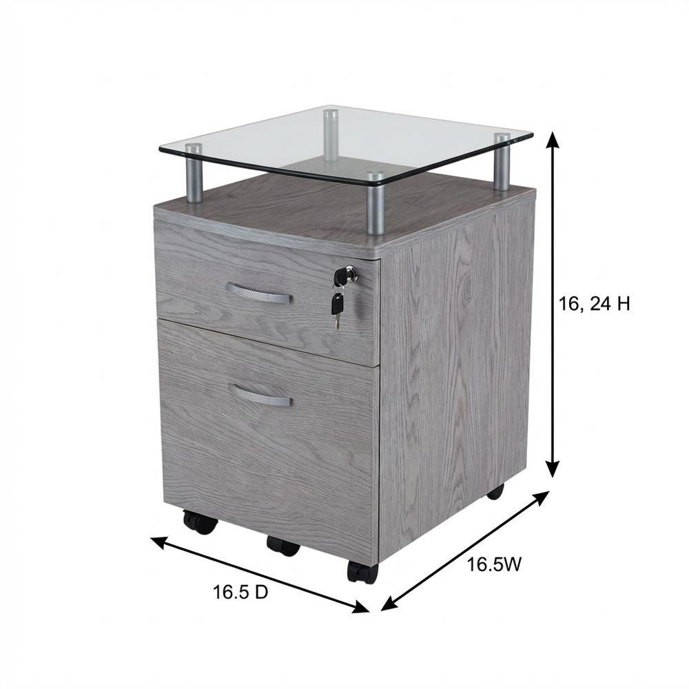 Grey Rolling File Cabinet with Glass Top and Smooth Mobility for Home or Office. Picture 6