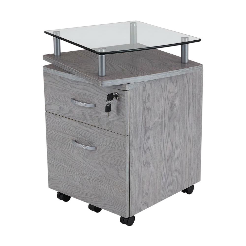 Grey Rolling File Cabinet with Glass Top and Smooth Mobility for Home or Office. Picture 1