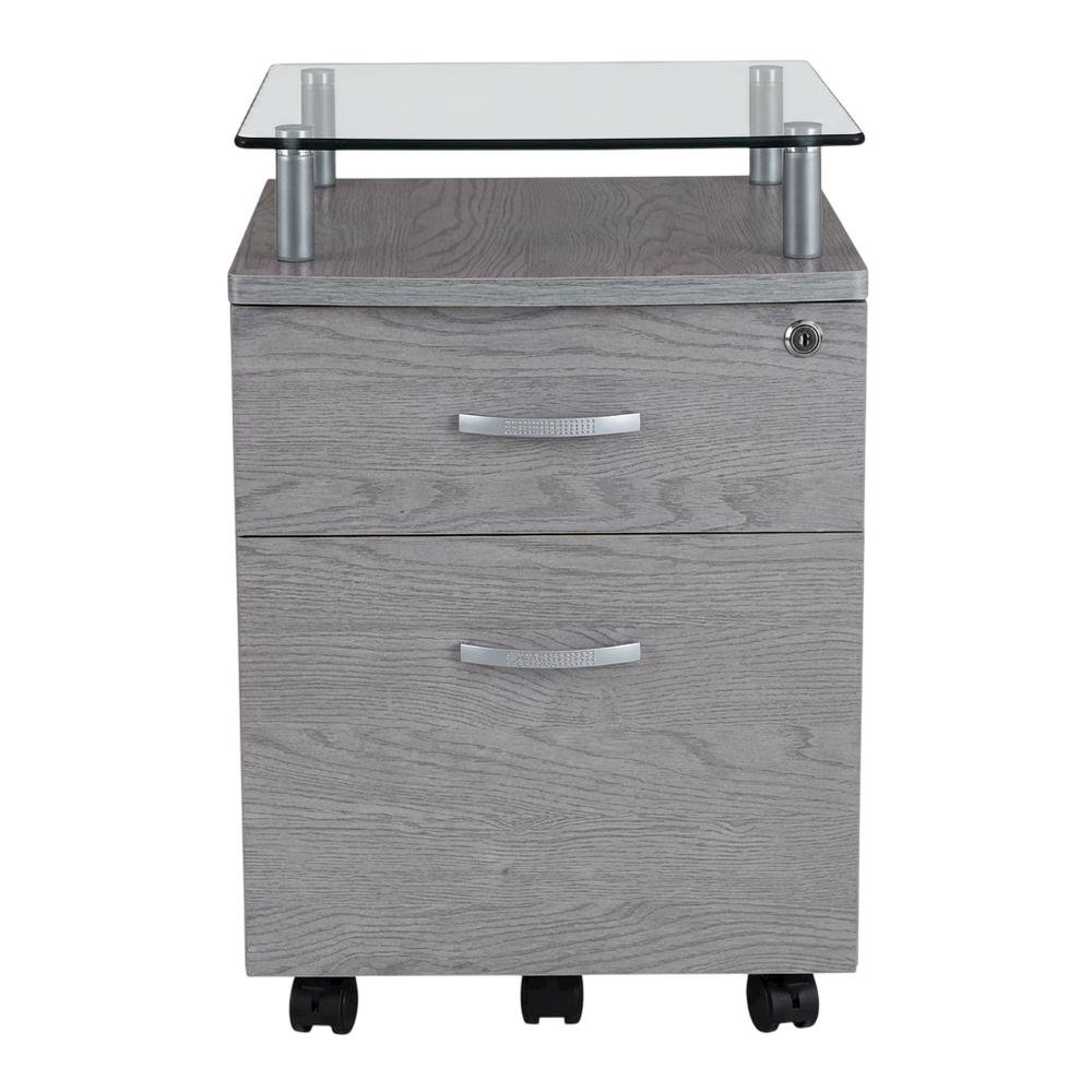Grey Rolling File Cabinet with Glass Top and Smooth Mobility for Home or Office. Picture 3