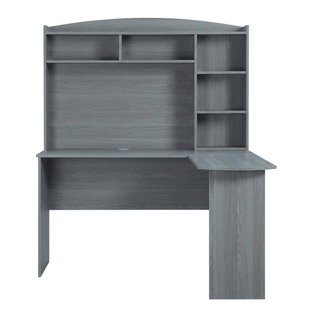 Wood Finish Desk with Hutch in Elegant Brown and Spacious Storage. Picture 4
