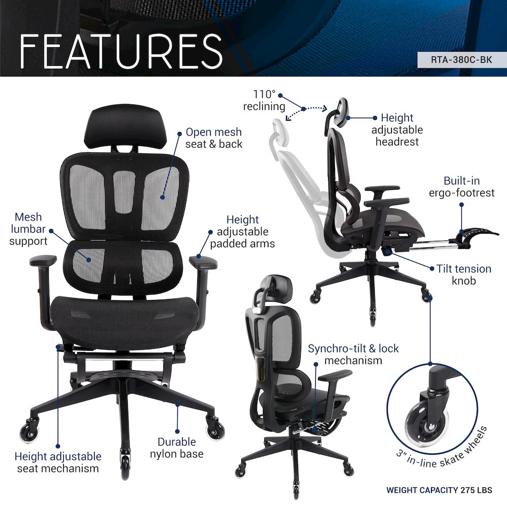 Reclining Ergonomic Chair with Lumbar Support – Office or Gaming Chair. Picture 8