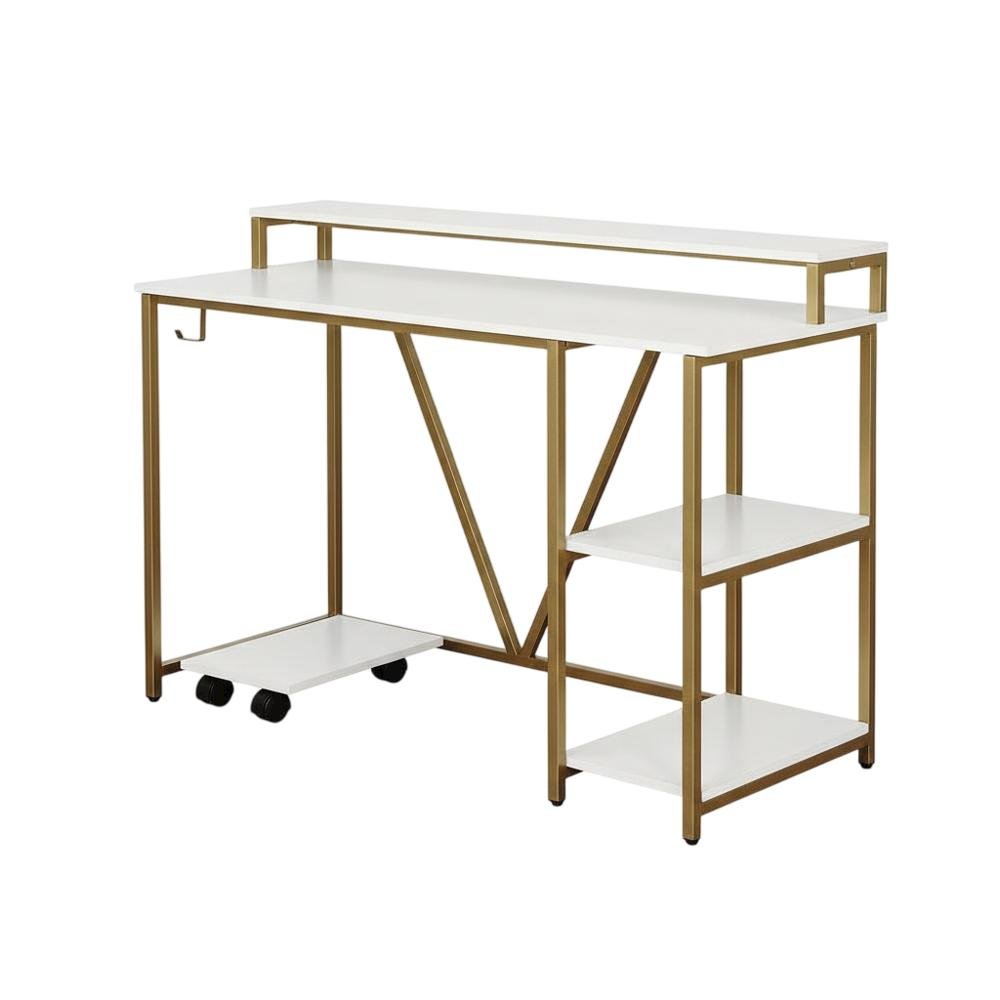 Industrial Gold Writing Desk With Sturdy Construction And Ample Workspace. Picture 1