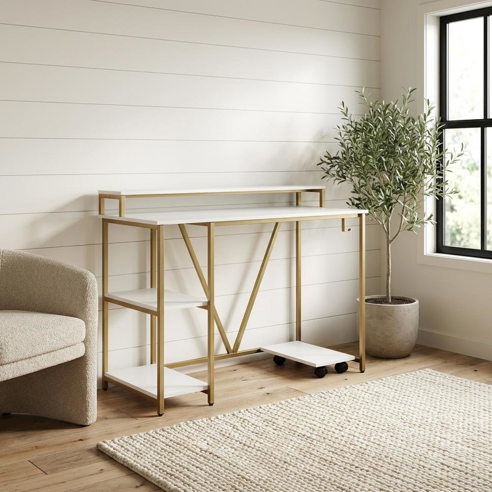 Industrial Gold Writing Desk With Sturdy Construction And Ample Workspace. Picture 3
