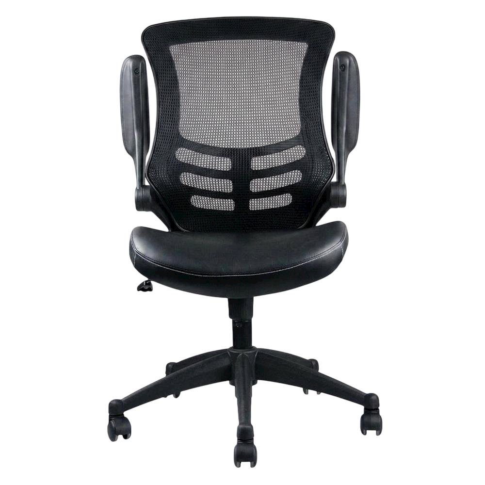 Black Mid-Back Mesh Office Chair with Adjustable Armrests for Comfort. Picture 1