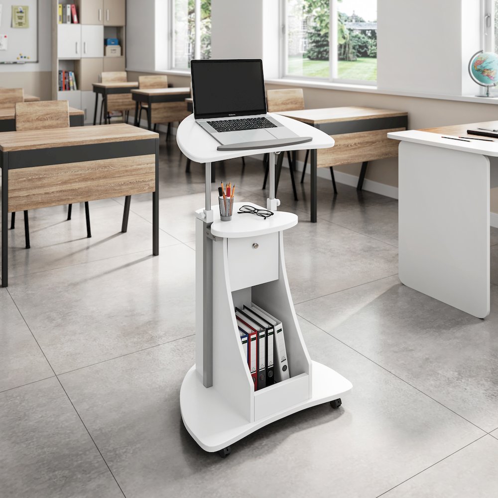 Sit-to-Stand Rolling Adjustable Storage Medical Laptop Computer Cart. Picture 9