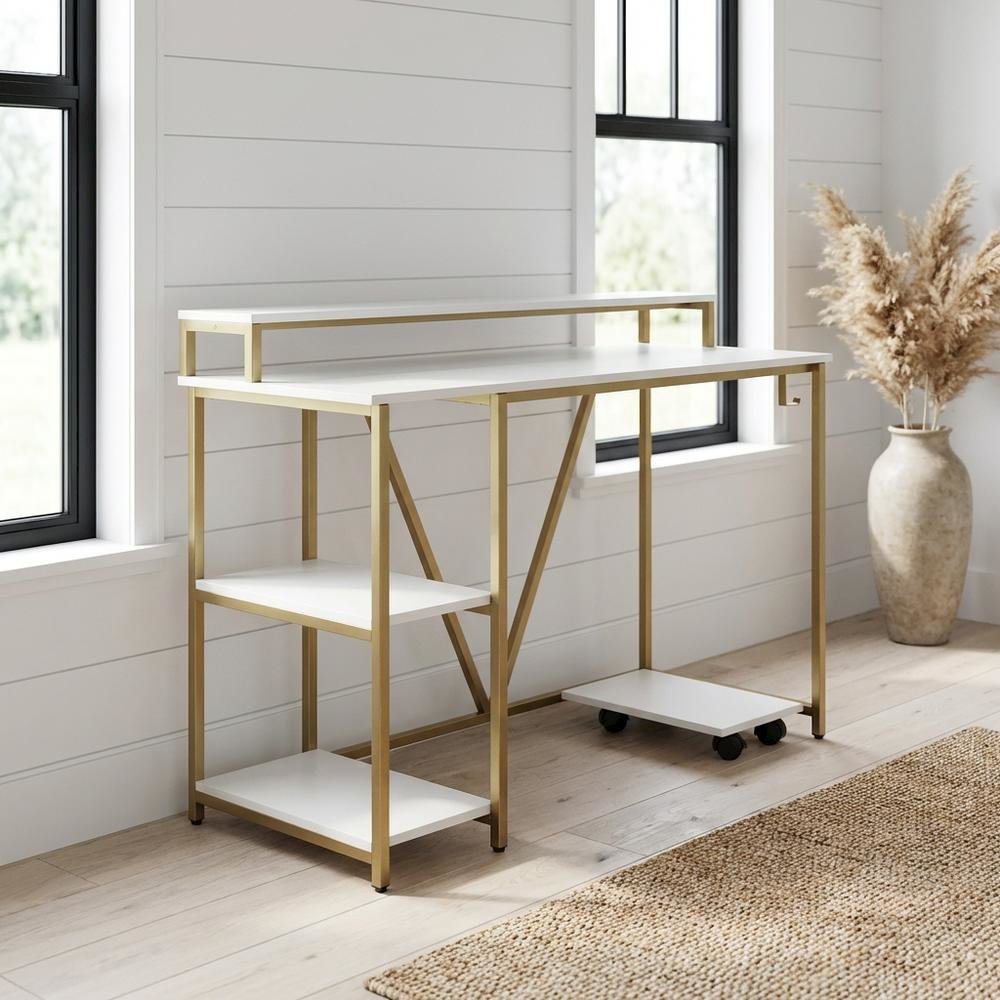 Industrial Gold Writing Desk With Sturdy Construction And Ample Workspace. Picture 2