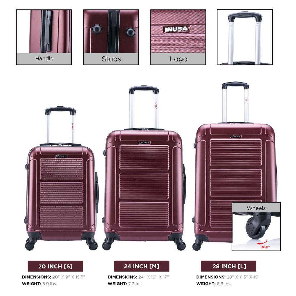 InUSA Pilot lightweight hardside spinner 3 piece Set 20”, 24", 28" Wine. Picture 3