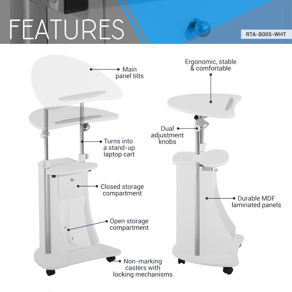 Sit-to-Stand Rolling Adjustable Storage Medical Laptop Computer Cart. Picture 10