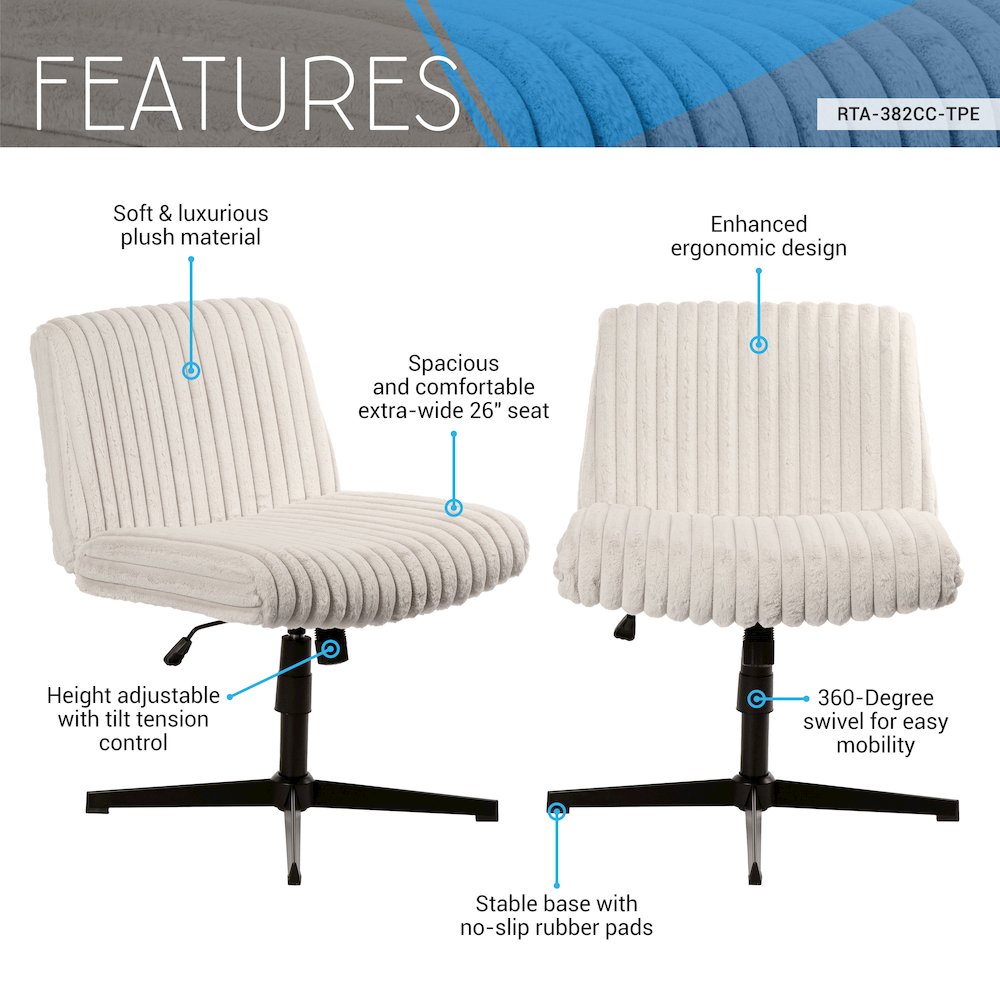 Techni Mobili Criss Cross Chair - Extra Wide Home or Office Chair. Picture 6