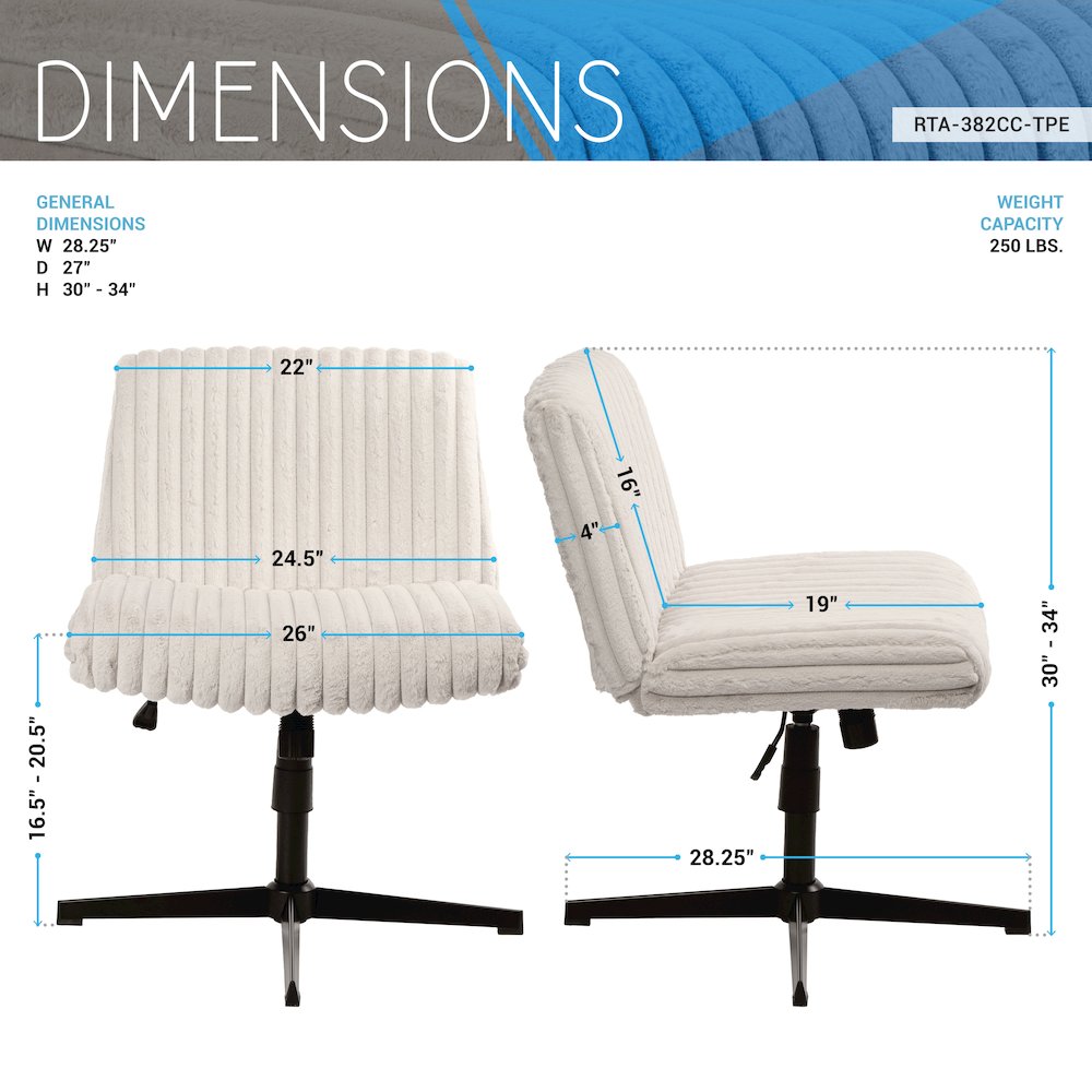 Techni Mobili Criss Cross Chair - Extra Wide Home or Office Chair. Picture 7