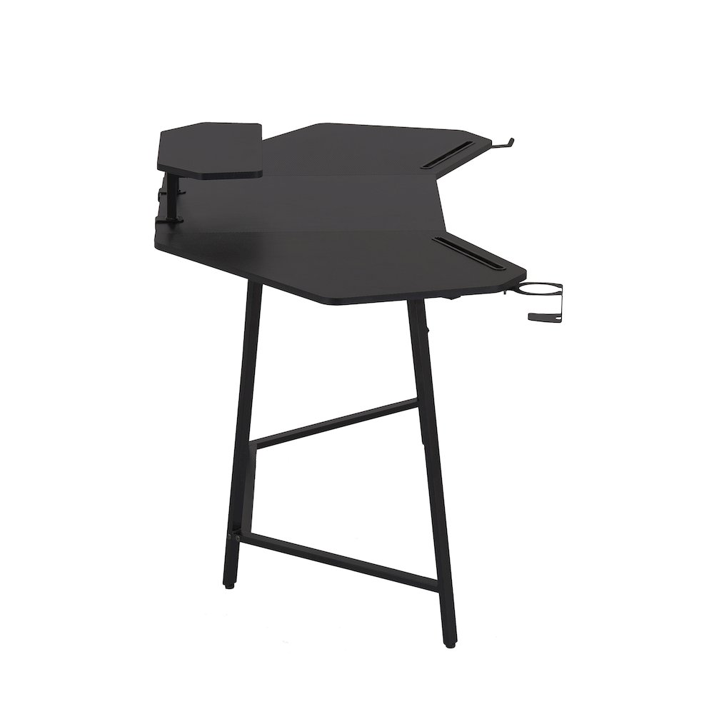 Gaming Desk with Shelf & Accessory Holders, Black. Picture 4