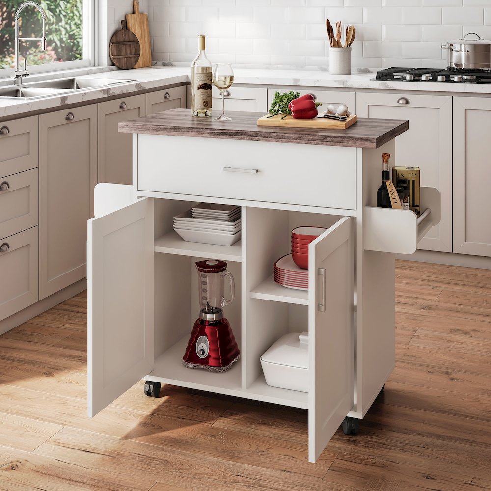 Techni Home Deluxe Mobile Kitchen Island Cart with Water Resistant Top. Picture 8