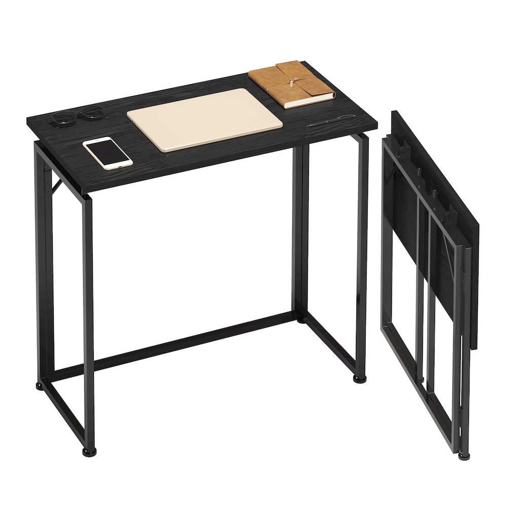 31.5” Folding Desk for Small Spaces, No Assembly Required, Black. Picture 3