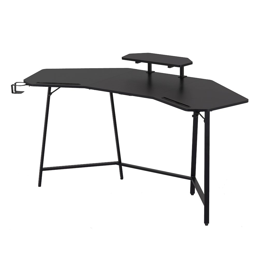 Gaming Desk with Shelf & Accessory Holders, Black. Picture 6