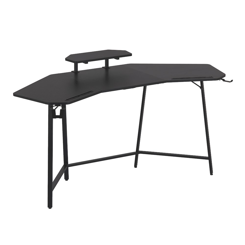 Gaming Desk with Shelf & Accessory Holders, Black. Picture 1