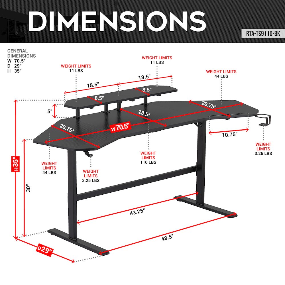 Gaming Desk with Shelves & Accessory Holder, Black. Picture 14