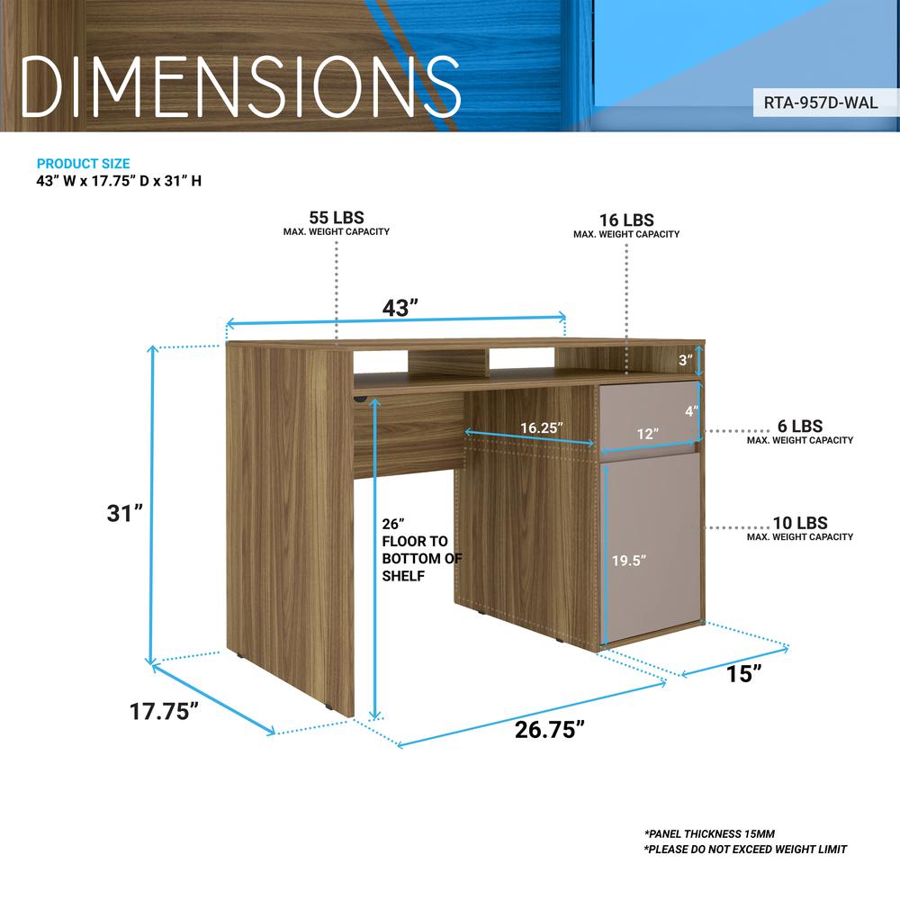 Techni Mobili Home Office Workstation with Storage, Walnut. Picture 12