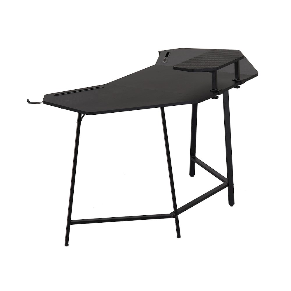 Gaming Desk with Shelf & Accessory Holders, Black. Picture 7