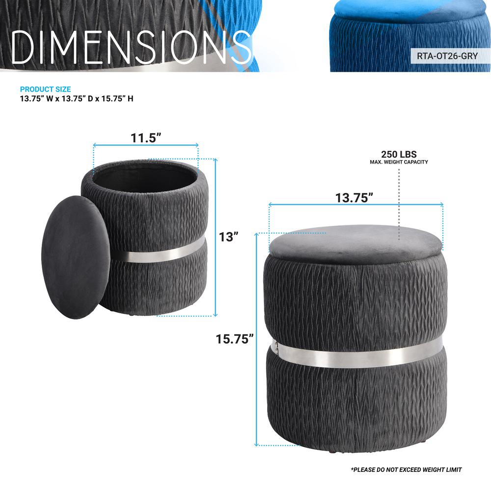 Techni Mobili Storage Ottoman, Grey. Picture 8