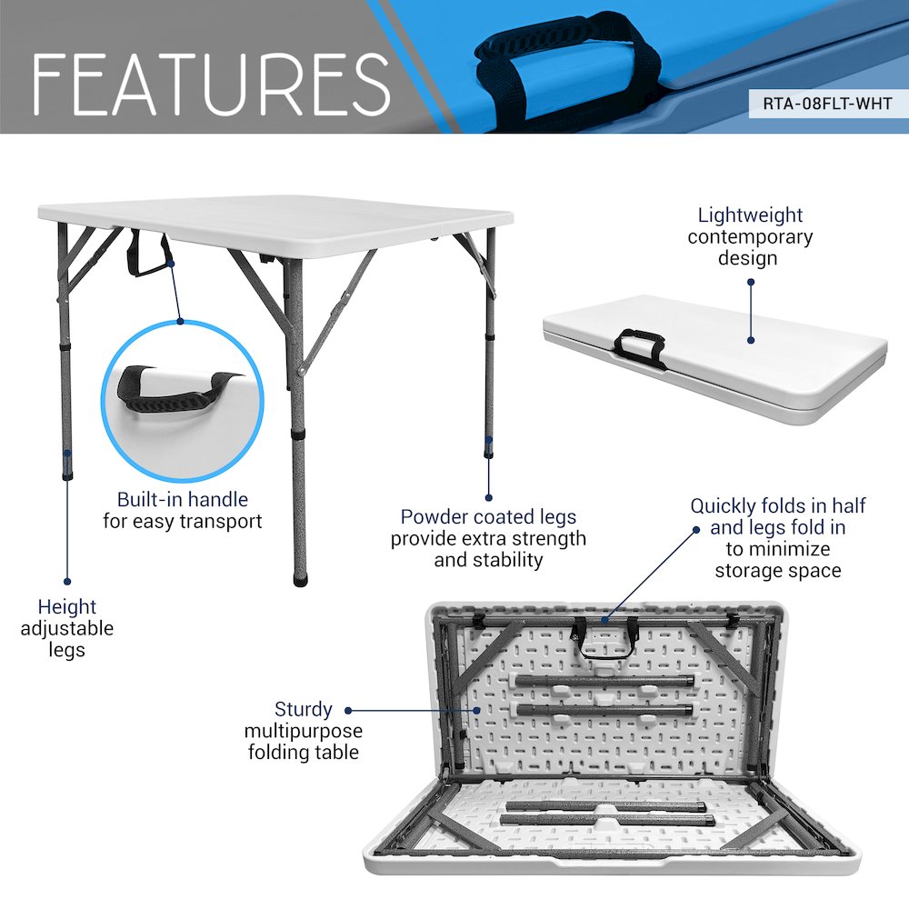 34” Square Folding Table, Height Adjustable Foldable Table. Picture 11