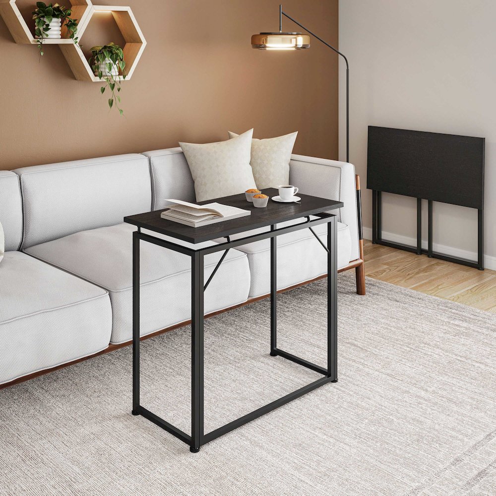 31.5” Folding Desk for Small Spaces, No Assembly Required, Black. Picture 12