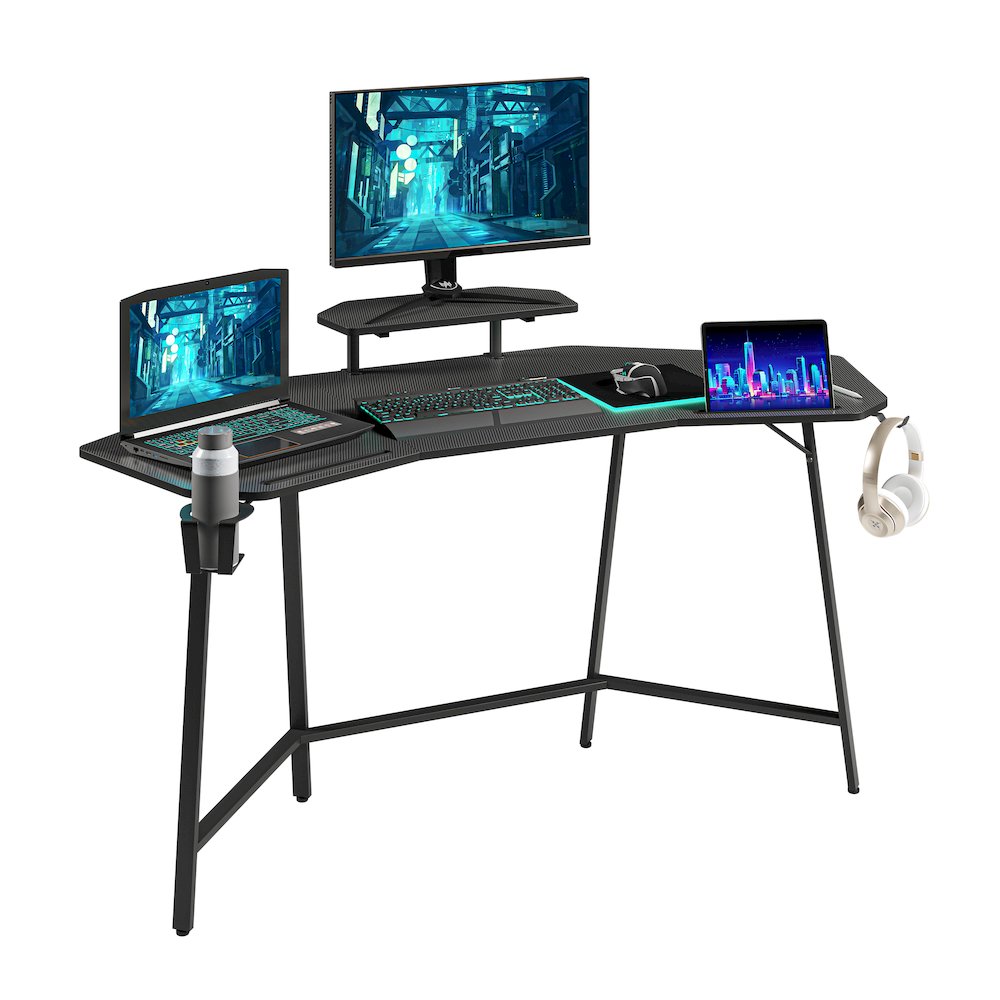 Gaming Desk with Shelf & Accessory Holders, Black. Picture 3