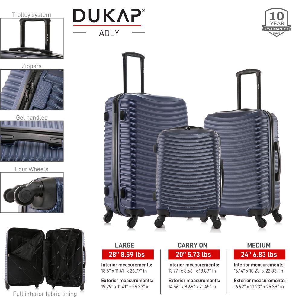 DUKAP Adly Lightweight Hardside Spinner 3 Piece set  20'',24'', 28'' Blue. Picture 3