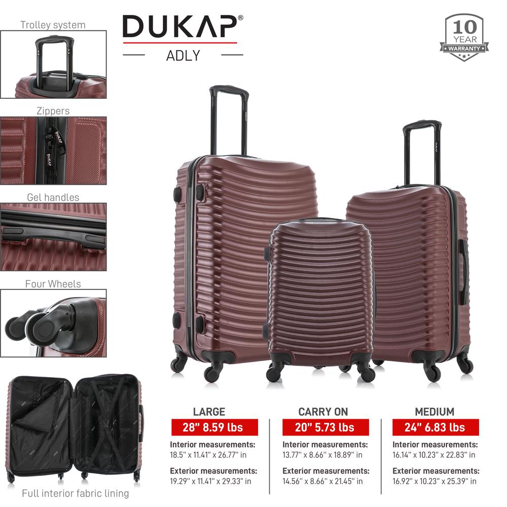 DUKAP Adly Lightweight Hardside Spinner 3 Piece set  20'',24'', 28'' Wine. Picture 3