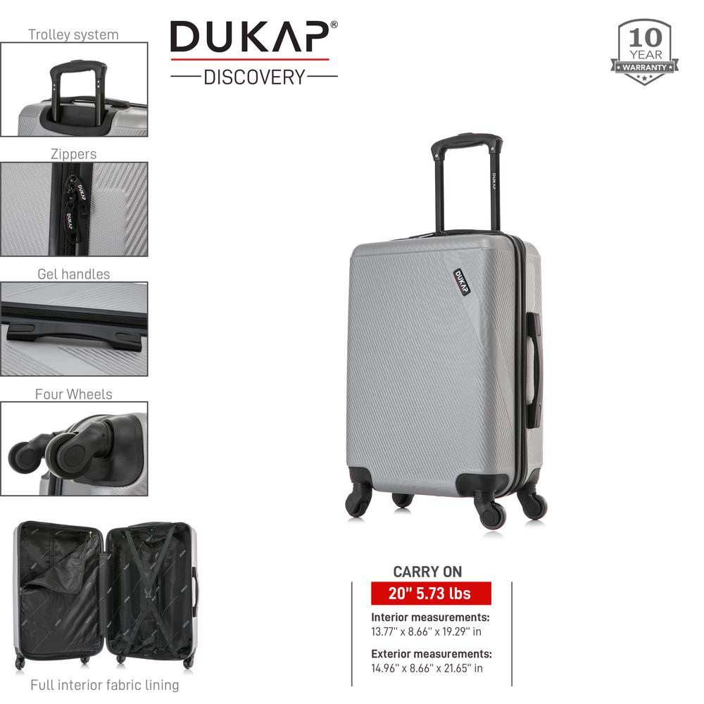 DUKAP Discovery Lightweight Hardside Spinner 20 inch Silver. Picture 3
