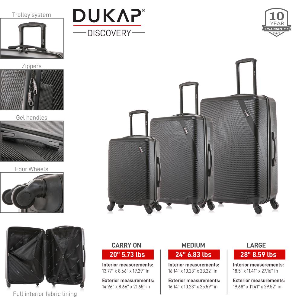 DUKAP Discovery Lightweight Hardside Spinner 3-Piece set  20'',24'', 28'' Black. Picture 6