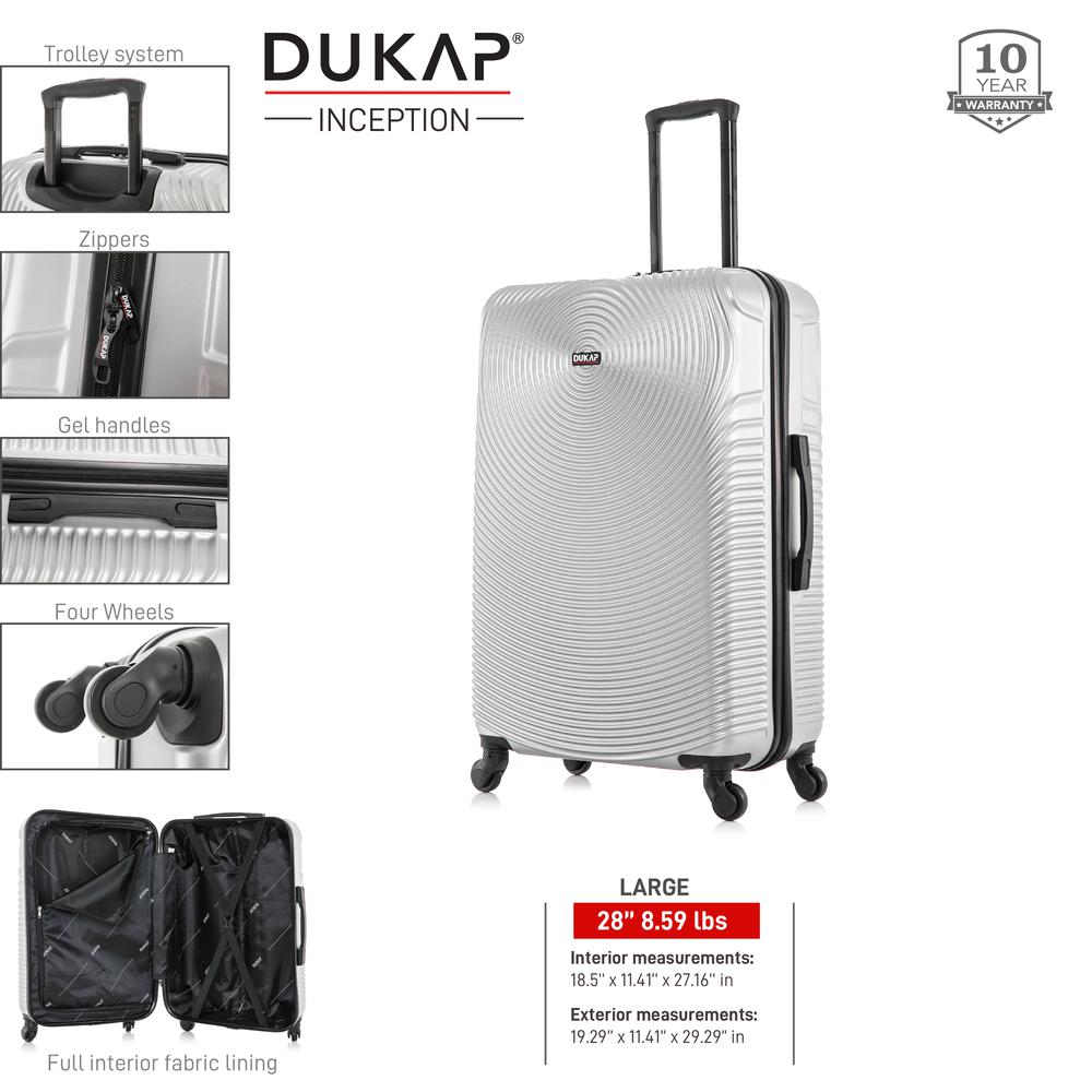 DUKAP Inception Lightweight Hardside Spinner 28 inch Silver. Picture 3