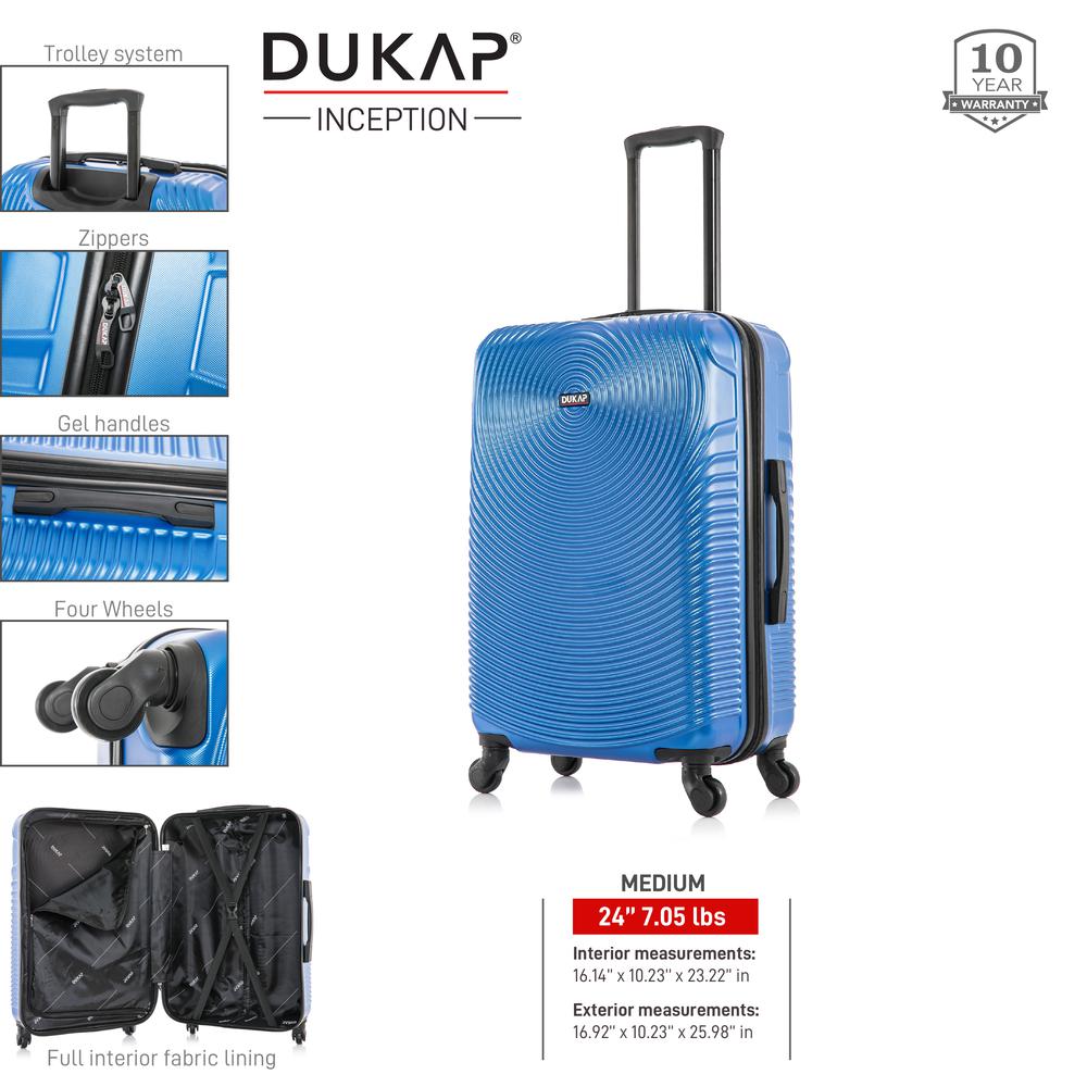 DUKAP Inception Lightweight Hardside Spinner 24 inch Blue. Picture 1