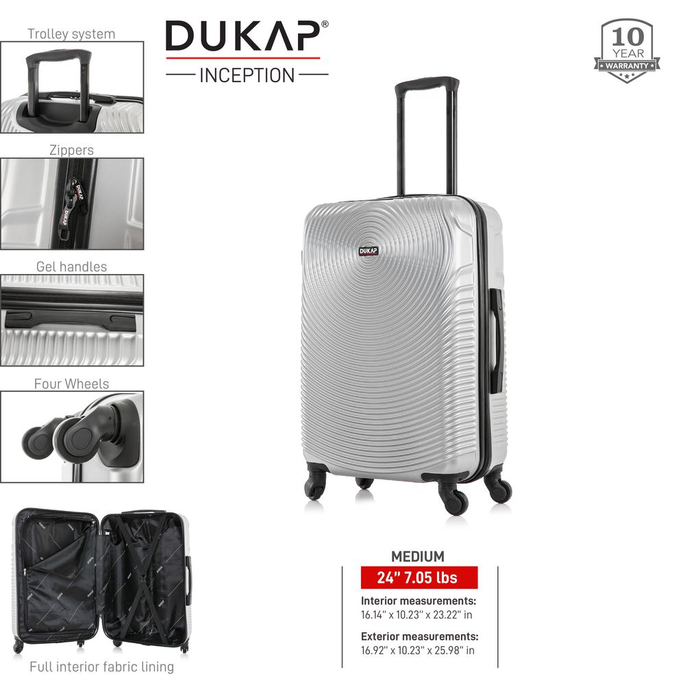 DUKAP Inception Lightweight Hardside Spinner 24 inch Silver. Picture 2