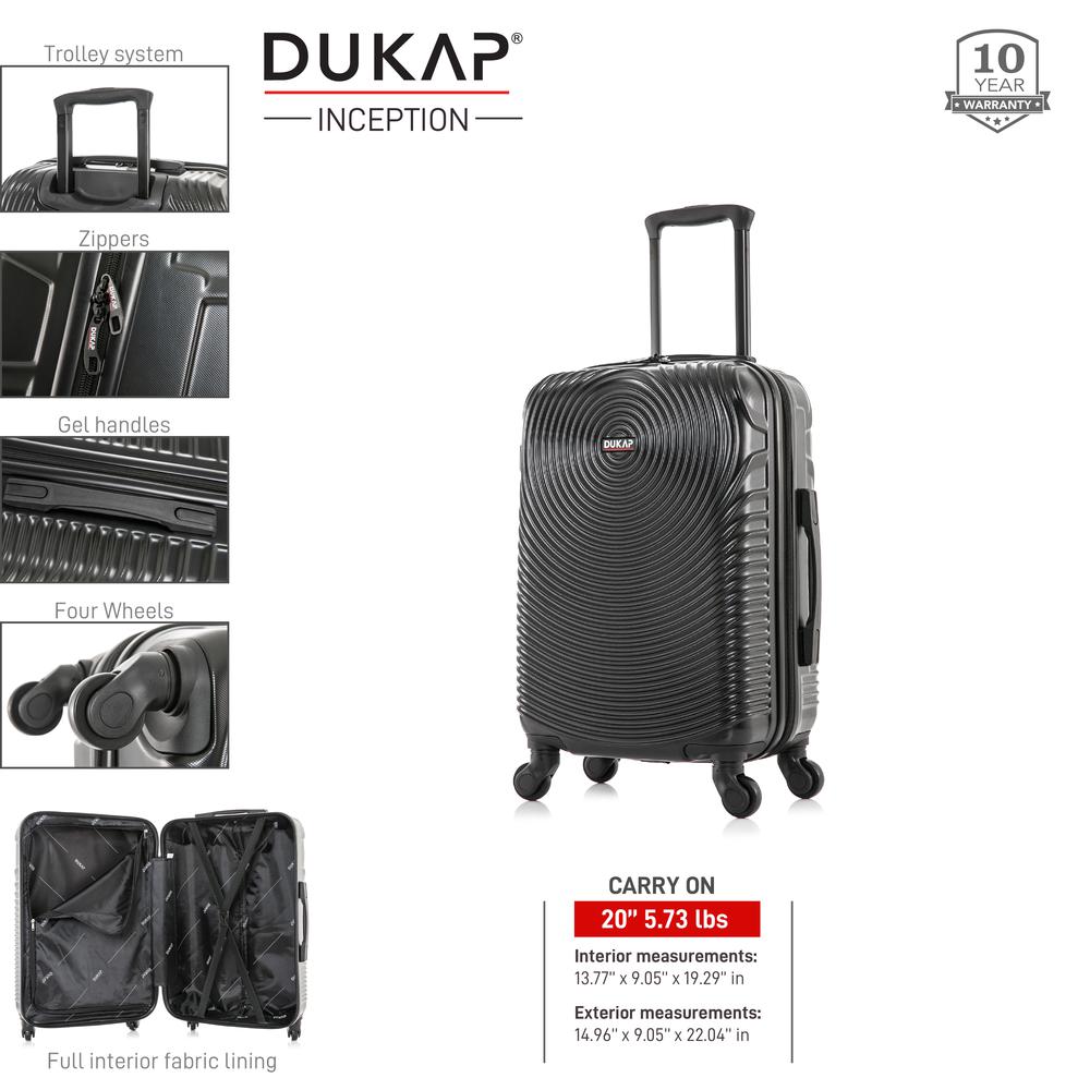 DUKAP Inception Lightweight Hardside Spinner 20 inch Black. Picture 3