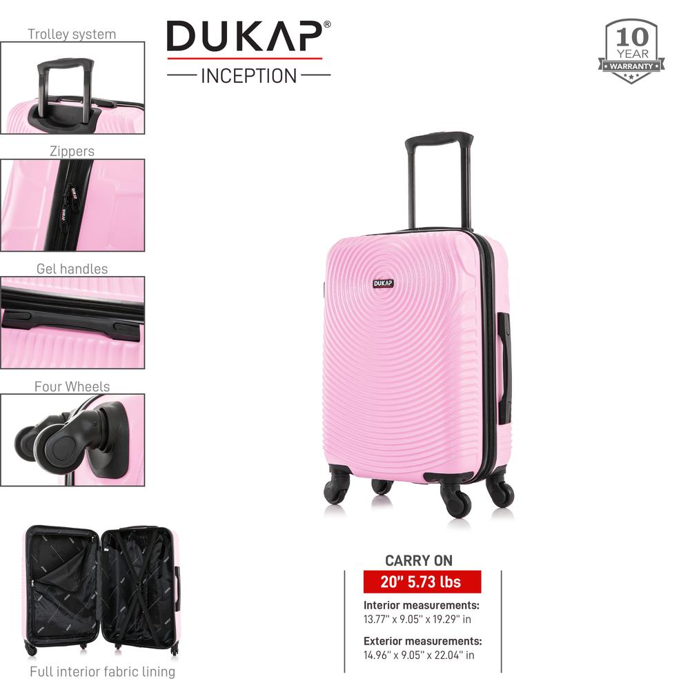 DUKAP Inception Lightweight Hardside Spinner 20 inch Pink. Picture 4