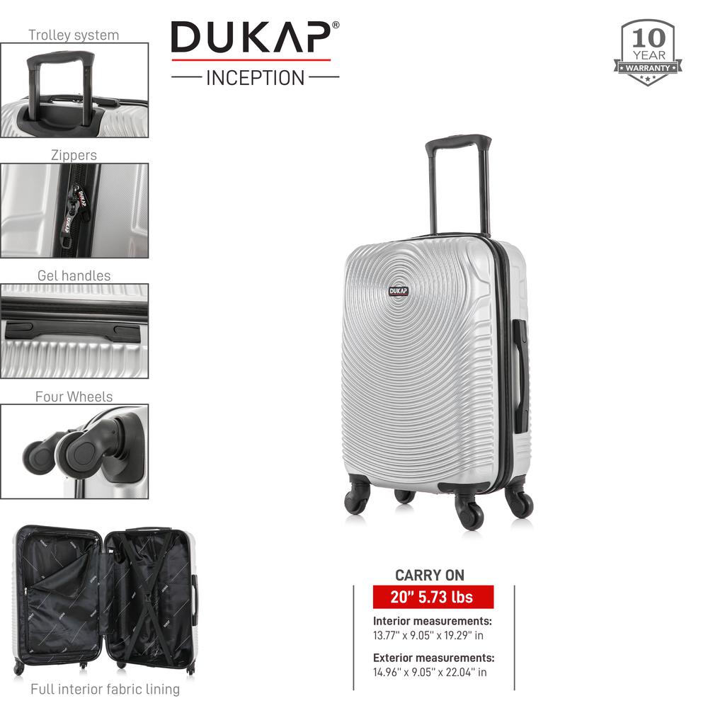 DUKAP Inception Lightweight Hardside Spinner 20 inch Silver. Picture 6
