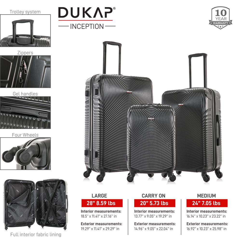 DUKAP Inception Lightweight Hardside Spinner 3 Piece set  20'',24'', 28'' Black. Picture 2
