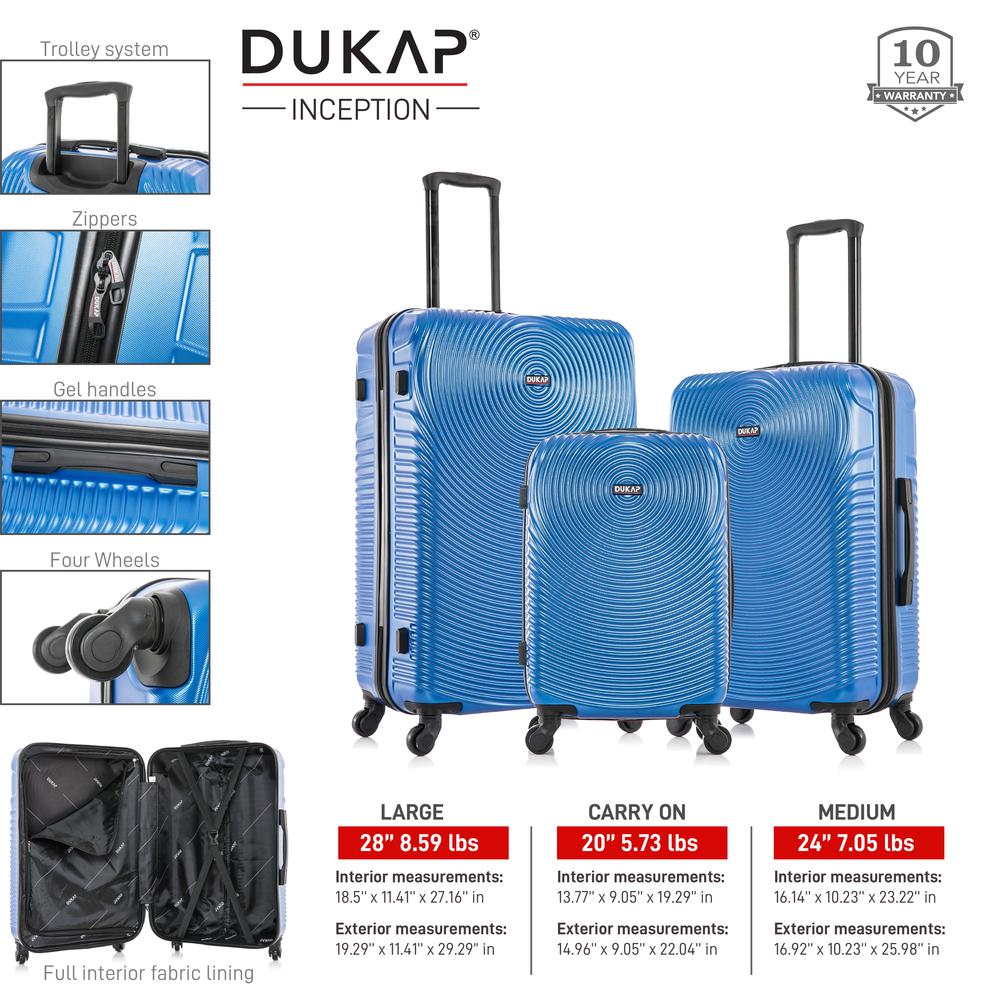 DUKAP Inception Lightweight Hardside Spinner 3 Piece  set  20'',24'', 28'' Blue. Picture 2