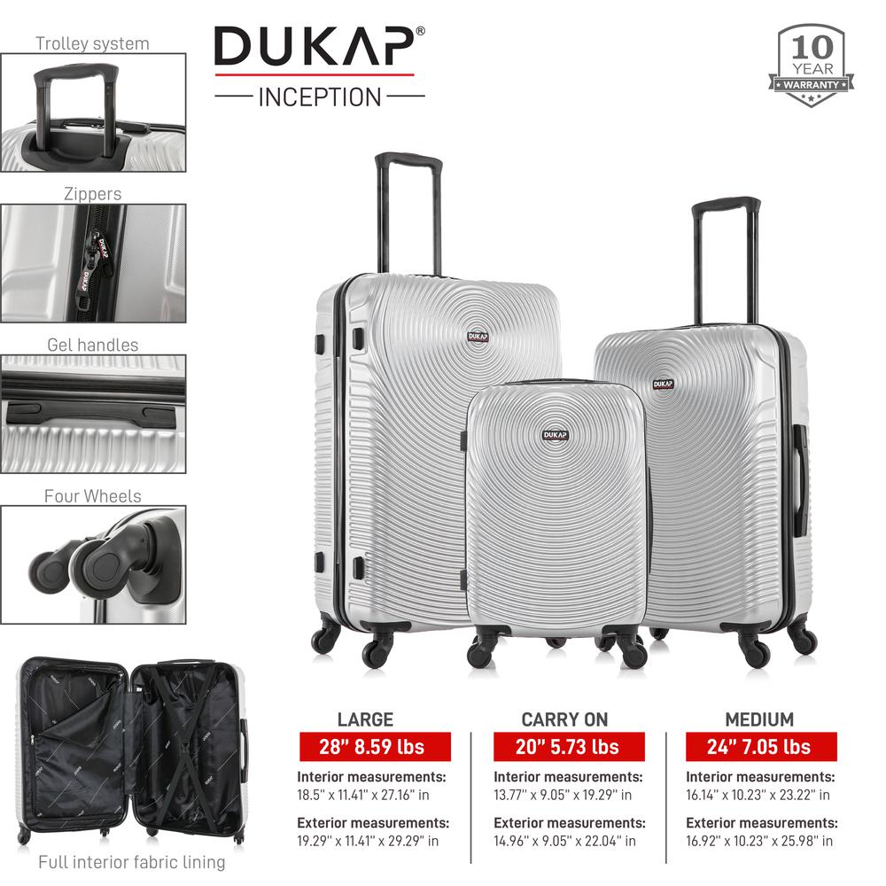 DUKAP Inception Lightweight Hardside Spinner 3 Piece  set  20'',24'', 28'' Silver. Picture 7