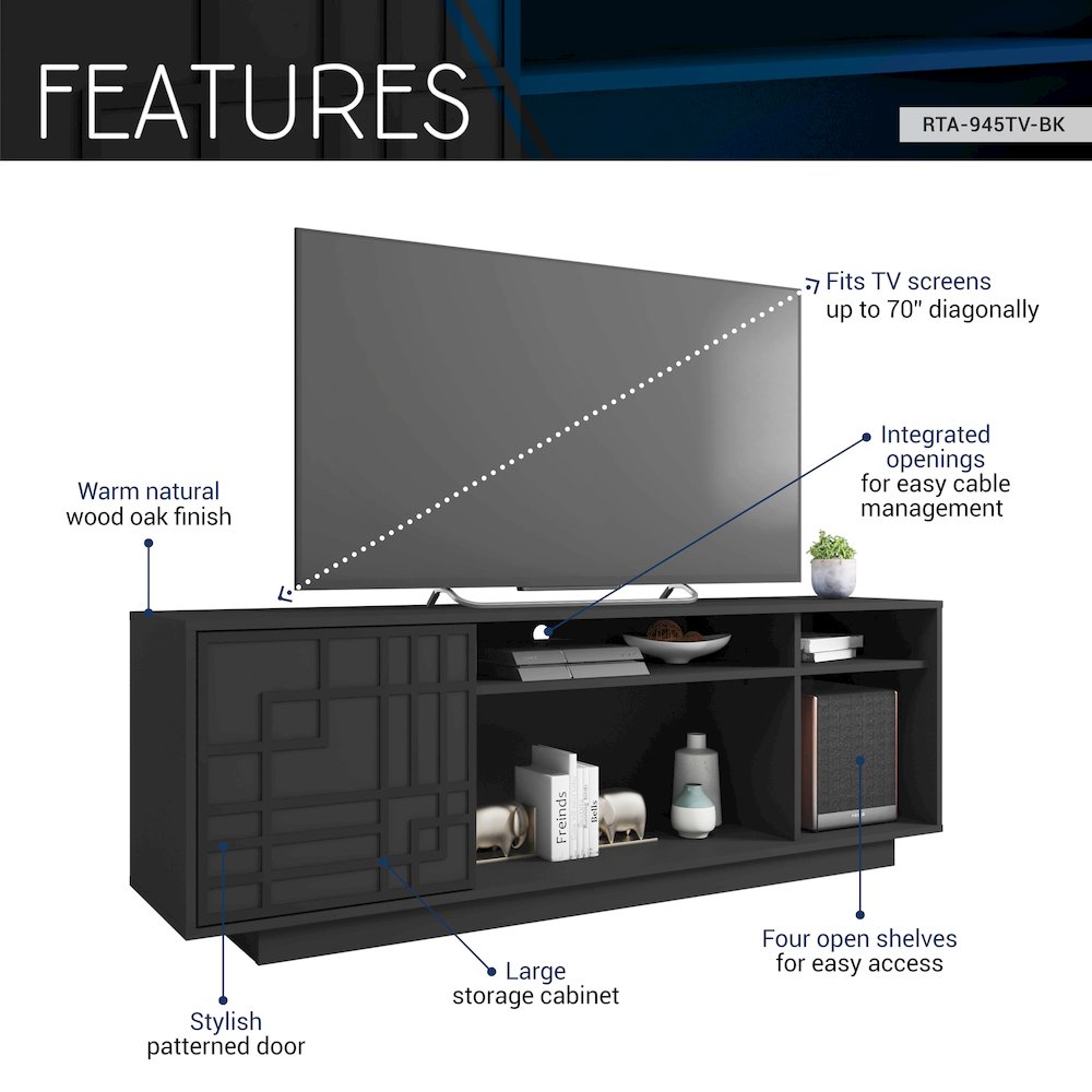 Techni Mobili Contemporary TV Stand for TV’s Up to 70”, Black. Picture 7
