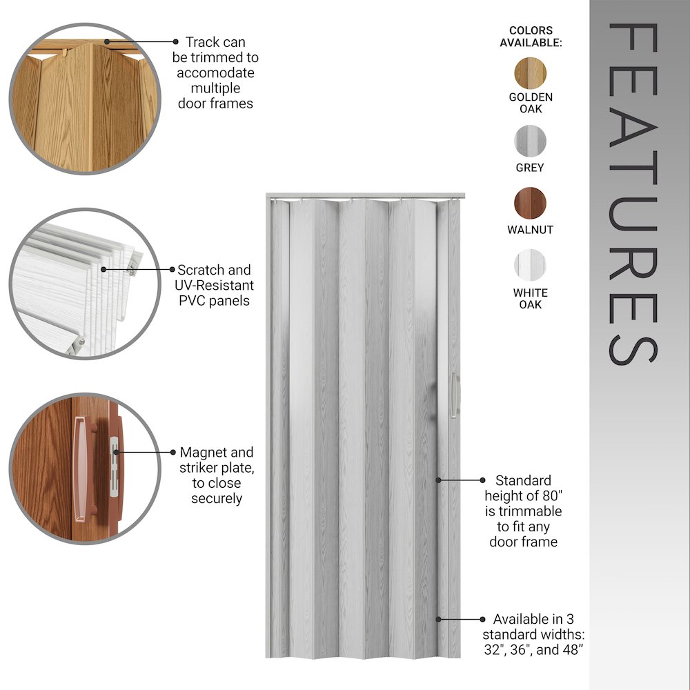 48 W PVC Foldable Accordion Doors or Privacy Room Divider for Internal Use. Picture 6