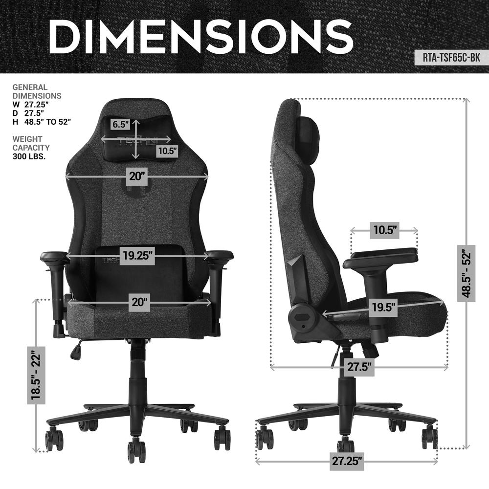 Techni Sport Fabric Gaming Chair - Black. Picture 13