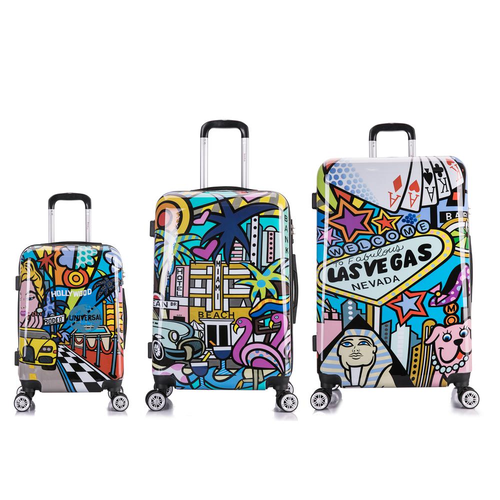 InUSA Prints Lightweight Hardside Spinner 3 Piece Set 20'',24'',28'' Cities. Picture 1