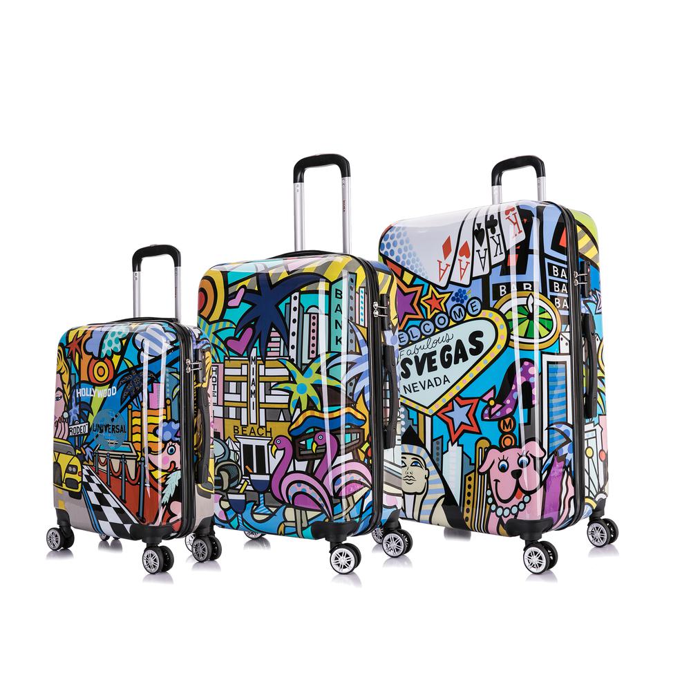 InUSA Prints Lightweight Hardside Spinner 3 Piece Set 20'',24'',28'' Cities. Picture 2