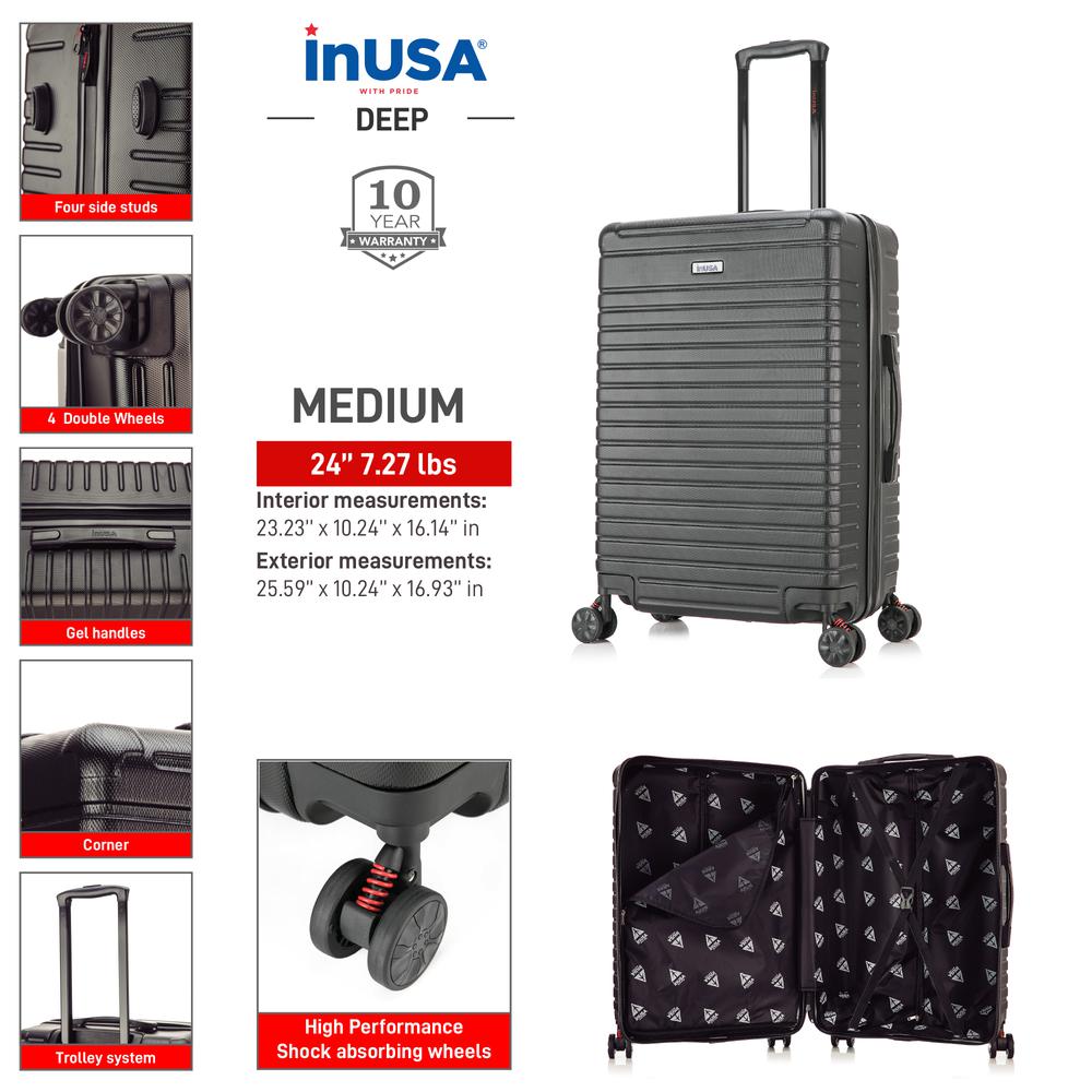 InUSA Deep lightweight hardside spinner 24 inch Black. Picture 9