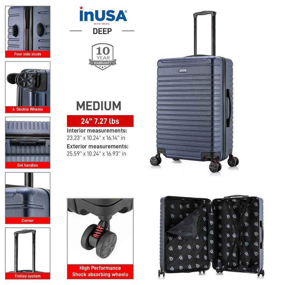 InUSA Deep lightweight hardside spinner 24 inch Blue. Picture 10
