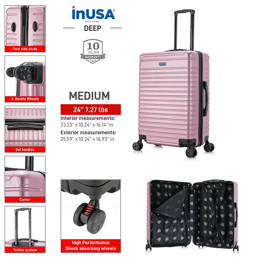 InUSA Deep lightweight hardside spinner 24 inch Rose Gold. Picture 12