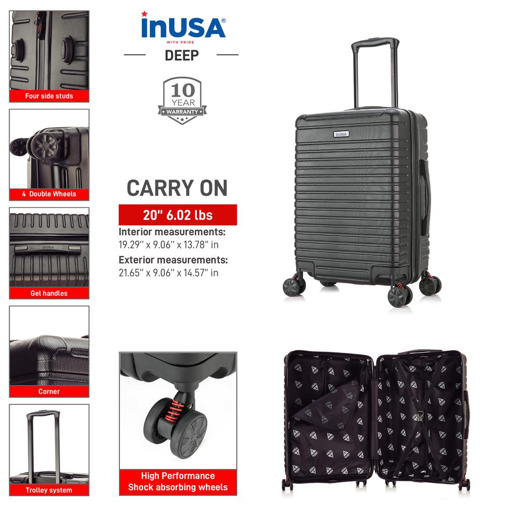 InUSA Deep lightweight hardside spinner 20 inch Black. Picture 10